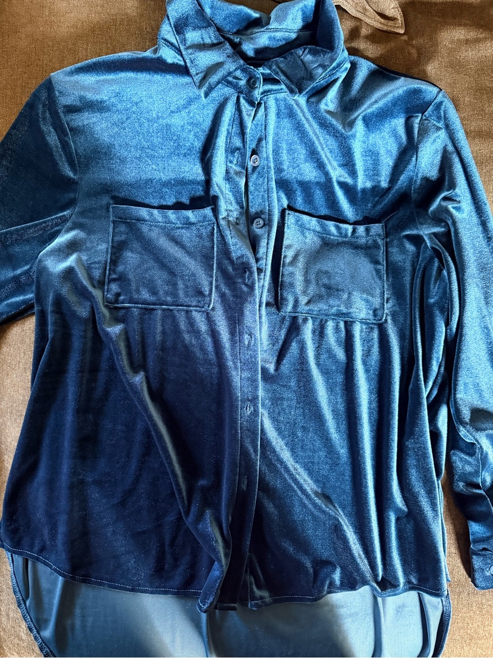 Women's Blue Velvet Button-Up Shirt